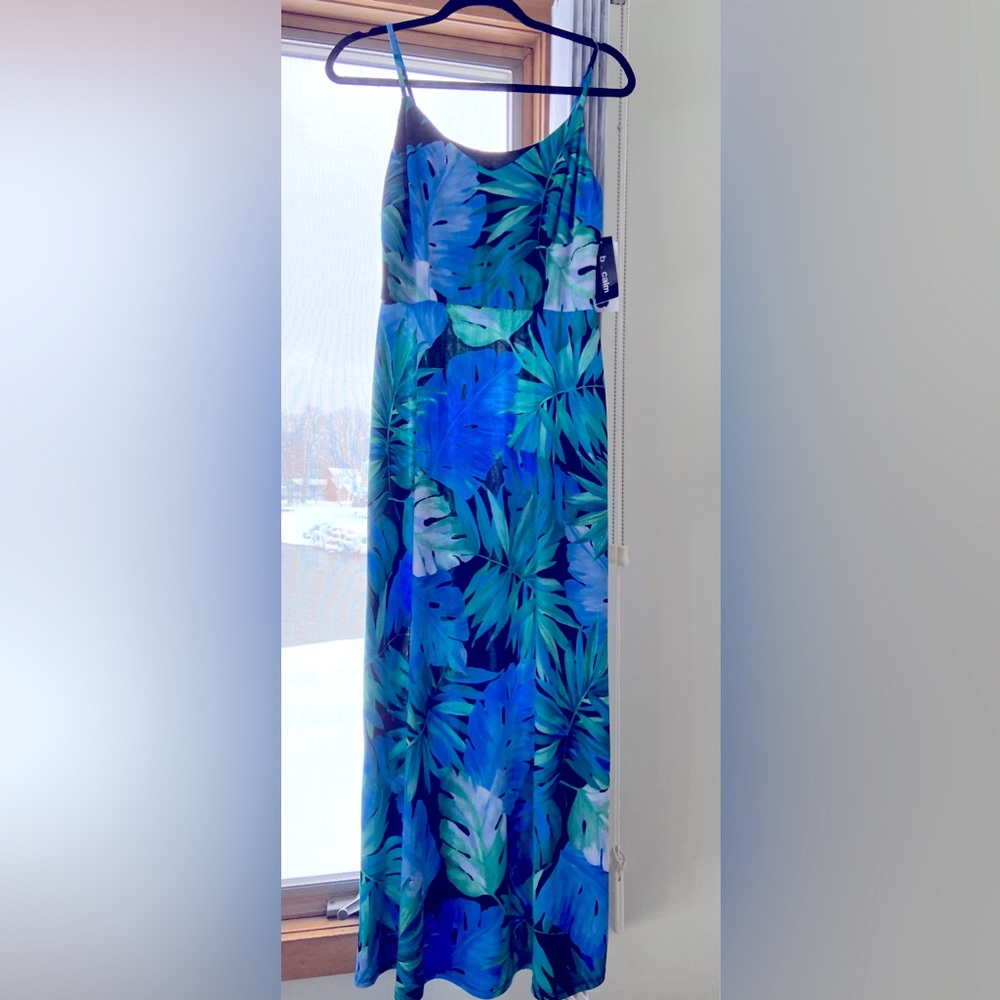 B. Calm ~ Brand New, Black with Blue & Green Maxi Dress, Size S.